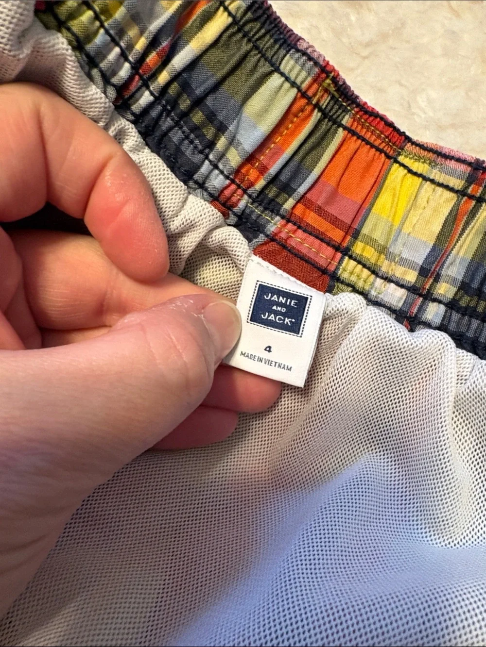 Jamie and Jack Plaid Multicolor Drawstring Swim Trunks Size 4
